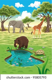 Animals in the nature. Vector realistic illustration.