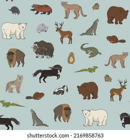 Animals of North America vector seamless pattern