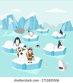Animals in North pole Arctic set background