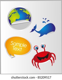animals and objects stickers over paper background. vector