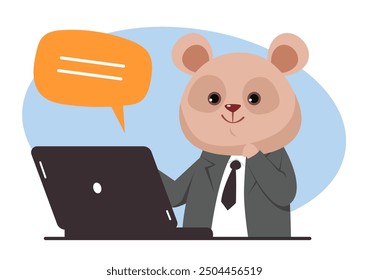 Animals in office suits working at laptop computer business concept. Vector graphic design illustration element 