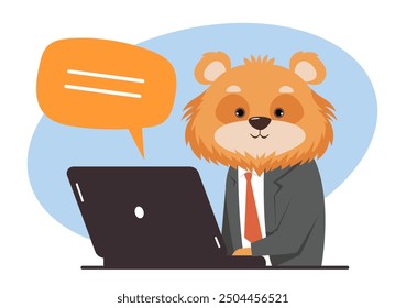 Animals in office suits working at laptop computer business concept. Vector graphic design illustration element 