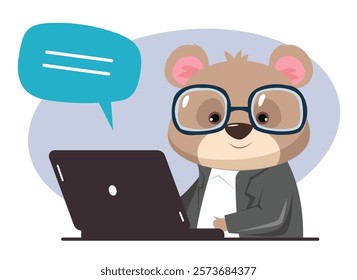 Animals in office suits working at laptop computer business concept. Vector graphic design illustration element