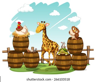 Animals on the barrels illustration