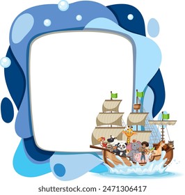 Animals on a boat with a blue frame