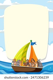 Animals on a boat with colorful sails