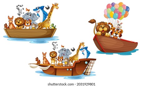 Animals on different types of transportation. modern layout Vector illustration template.