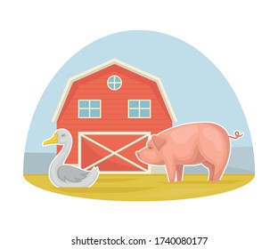Animals on the Farm as Domestic Livestock Breeding and Natural Resource Using Vector Illustration
