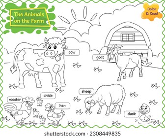 The Animals on the Farm Printable Worksheet For Kids– Color the  animals and Read