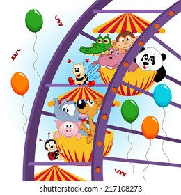 animals on ferris wheel - vector illustration, eps