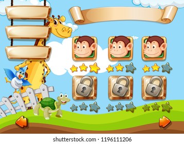 Animals on game template illustration