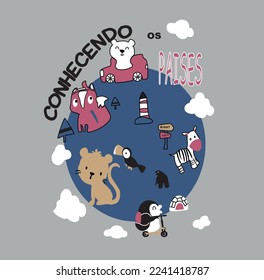 Animals on our planet world animal characters draw for kid shirt