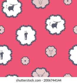 Animals on pink background, seamless pattern, vector