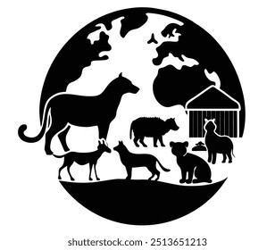 Animals on the planet, animal shelter, wildlife sanctuary. World Environment Day. Vector illustration