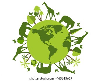 Animals On The Planet, Animal Shelter, Wildlife Sanctuary. World Environment Day. Vector Illustration.