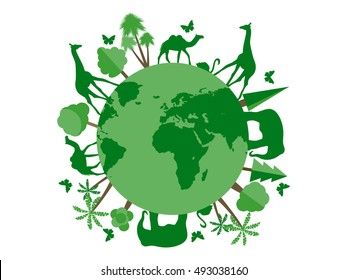 Animals on the planet, animal shelter, wildlife sanctuary. World Environment Day. Vector illustration.