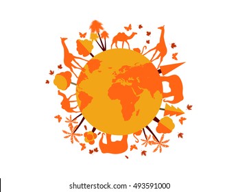 Animals on the planet, animal shelter, wildlife sanctuary. World Environment Day. Vector illustration.