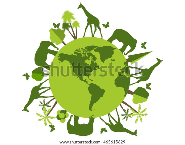 Animals on the\
planet, animal shelter, wildlife sanctuary. World Environment Day.\
Vector illustration.