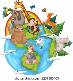 Animals on the planet earth illustration