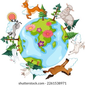 Animals on the planet earth illustration