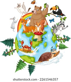 Animals on the planet earth illustration