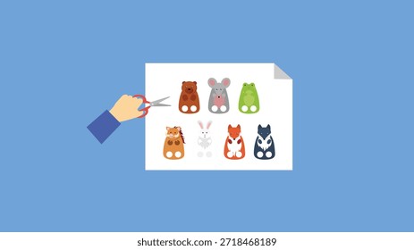 Animales en una hoja de papel. Ilustración vectorial en estilo plano