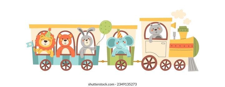 Animals On The Train Vector Illustration
