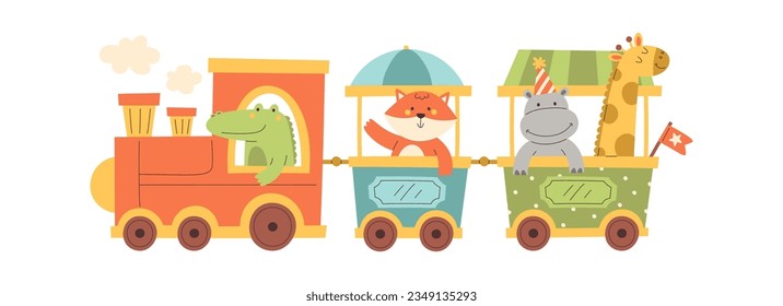 Animals On The Train Vector Illustration