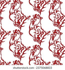 animals on tree monochrome vector pattern