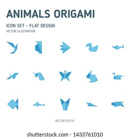 Animals origami icon set. Animals origami flat icon design. Vector icon.