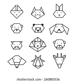 animals origami line icon.