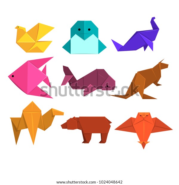 動物折り紙セット 紙で作った動物 鳥の折り紙の技法ベクターイラスト のベクター画像素材 ロイヤリティフリー