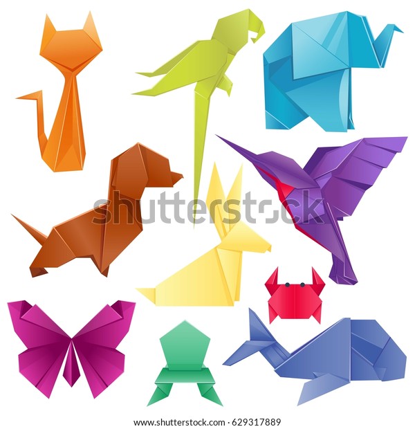 Animals Origami Set Japanese Folded Modern Stock Vector (Royalty Free) 629317889