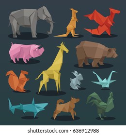 Animals origami set of wild animals creative decoration vector illustration.