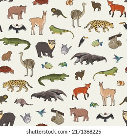 Animals ot South America vector seamless pattern