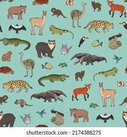 Patrón transparente vectorial de animales a Sudamérica