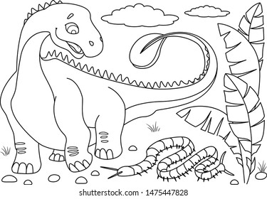 Animals outline. Dino Coloring page.  Outline of cartoon dinosaur. Reptile Vector illustration, coloring book for kids. Monster outline. Kids coloring page