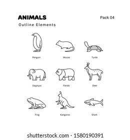 Animals outline elements icons set