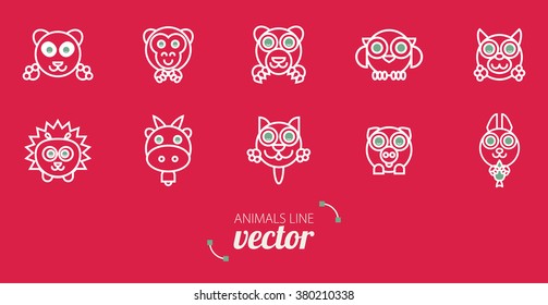 Animals outline vector. Flat style.
