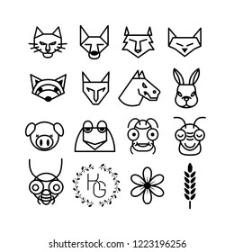 animals outline vector and flowers