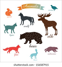 Animals. Outlines of animals with fur.