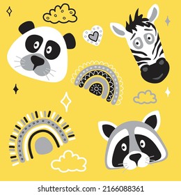 Animals panda raccoon zebra black and white baby pattern