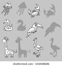 Animals paper stickers, sketch vector style for children, for books
