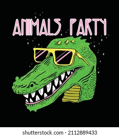 Animales party.ilustración de cocodrilo con gafas de fiesta 
