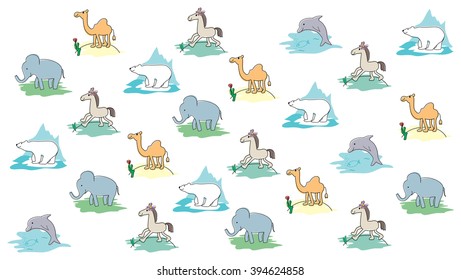Animals pattern. Child's drawing. Cartoon