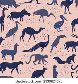 Animals pattern. Collection of different animals for textile design projects recent vector seamless background