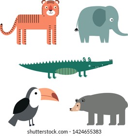 Animals pattern flat illustration on white