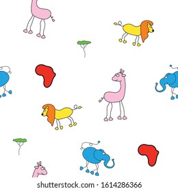 Animals pattern with havanna area. Lion elephant giraffe. Zoo design. Vector isolate. Funny art for blanket. Wild cartoon. Tropical jungle. Baby Safari