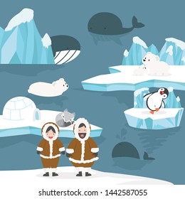 Animals and people arctic cartoon background