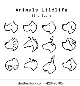 Animals and pets line icons set